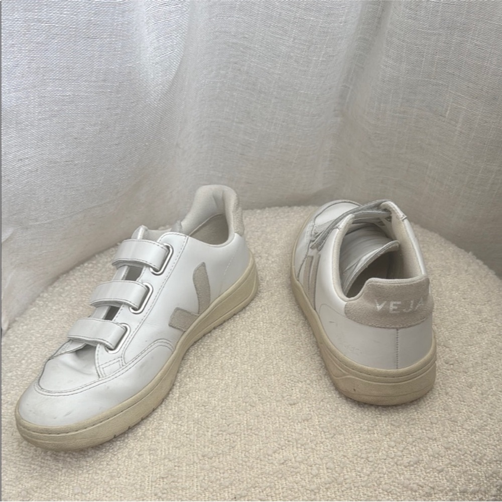 White and Beige Velcro Sneakers